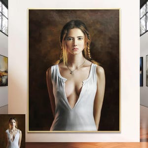 Custom Oil Painting from Photos, Photo to Portrait Painting Framed Original Art, Personalized Oil Painting Gifts for Girls Room Wall Art