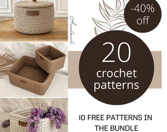 Crochet Basket Pattern Set: 20 Home Decor Ideas (PDF Patterns)