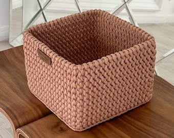 Crochet Square Basket Pattern Woven Storage Organizer Home Decor PDF Tutorial Rope Basket Weaving