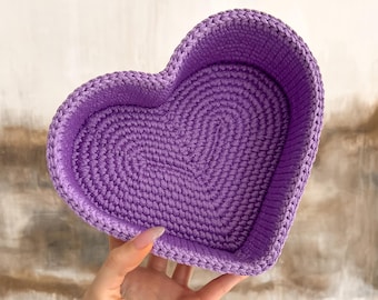 Crochet Pattern Heart Basket Decorative Storage Organizer Step by Step Tutorial Handmade Crocheting Project