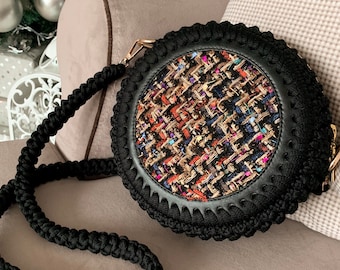 Crochet Round Bag Pattern with Leather Sides Video Tutorial for Crochet Beginners Purse Idea
