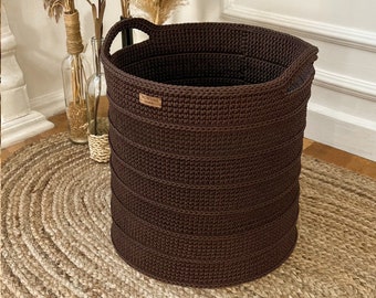 Crochet Basket Weave Pattern Blanket Holder with Handles Woven Rope Bin Making Easy Tutorial