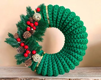 PDF Crochet Pattern Wreath Christmas Crochet Door Wreath Crochet Xmas Decor Crochet Christmas Decoration Wreath Front Door Crochet Homedecor