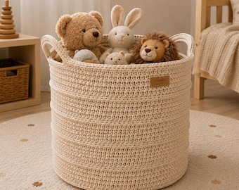Crochet Storage Basket Pattern PDF Montessori Nursery Toy Holder Decor Kids Room Easy Tutorial