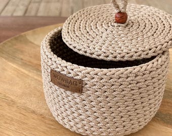 Crochet Basket with Lid Pattern PDF – Easy Round Storage Rope Weaving (English)