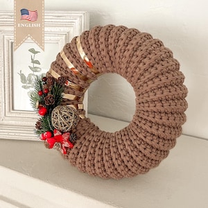 PDF Häkelanleitung Kranz Tür-Muster Türkranz häkeln Muster Tshirt Garn-Kranz Häkelidee Weihnachtskranz Chunky Yarn Wreath Xmas