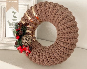 Chunky Crochet Wreath Pattern, Tshirt Yarn Door Decor (PDF Pattern)