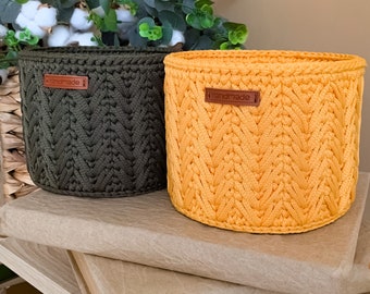 Crochet Pattern Round Basket Handmade Home Decor for Storage Video Tutorial PDF Pattern Crocheting