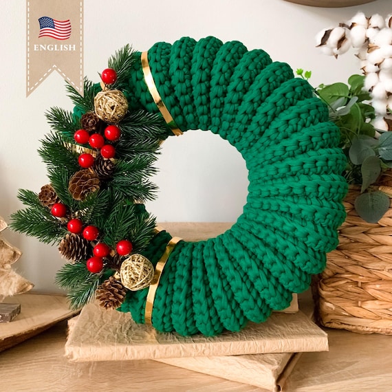 Crochet Wreath Pattern Home Decor Tutorial PDF Pattern Crocheted Door Decoration