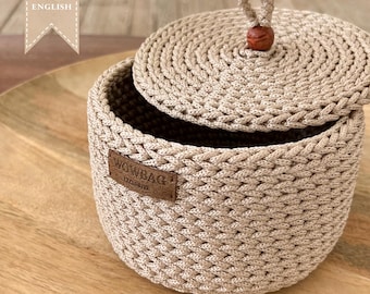 Crochet Basket with Lid Pattern PDF – Easy Round Storage Rope Weaving (English)