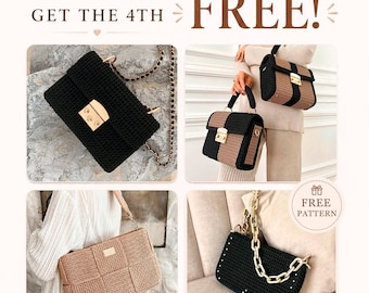 Crochet Bag Pattern Set Luxury Handbag DIY Video Tutorial Pattern Crocheted Purse Idea