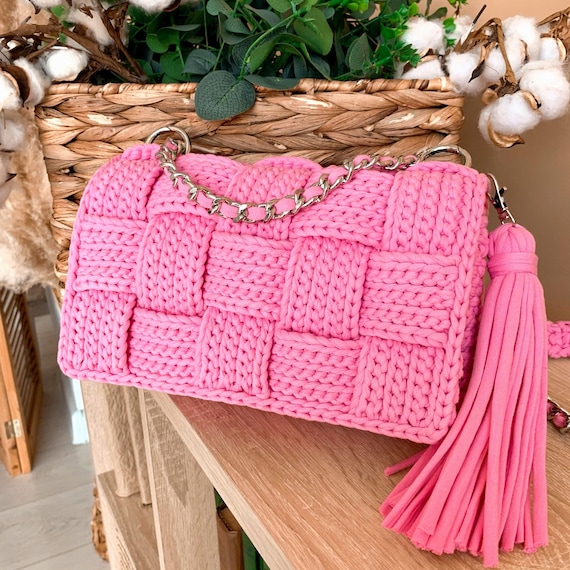 Crochet Bag Pattern Step-by-Step Video Tutorial Crocheted Handbag T shirt Chunky Yarn Purse Patterns