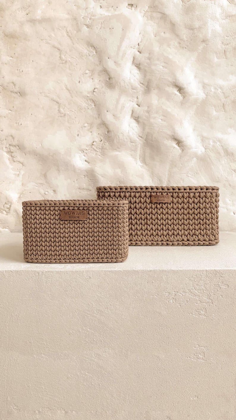 Crochet Rectangular Basket Pattern Easy Woven Rope Storage PDF Download