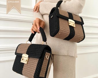 Crochet Handbag Pattern Flap Bag with Video Tutorial Crocheted Luxury Purse Pattern
