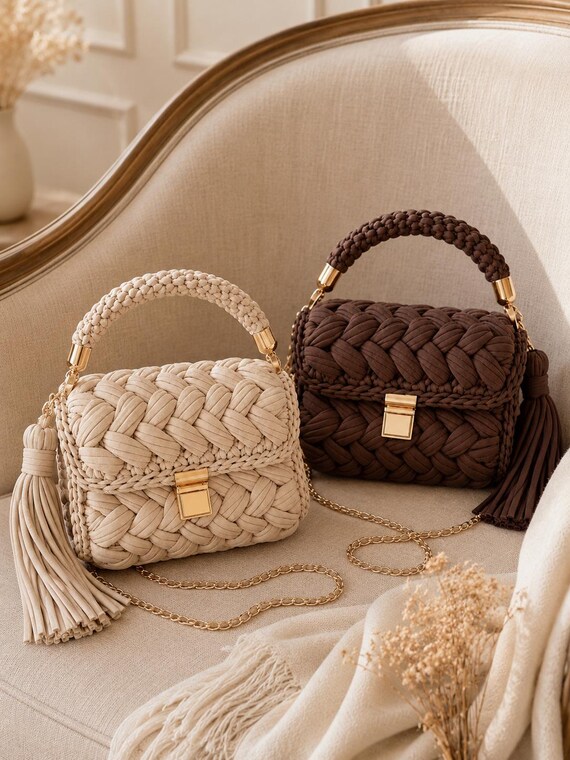 Crochet Bag Pattern PDF Woven Handbag Tutorial Crossbody Luxury  Purse Pattern Marshmallow Tshirt Yarn