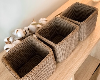 Crochet Basket Pattern Square Rope Storage Basket from Cord Bin PDF Tutorial Download