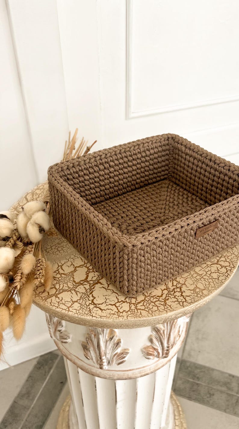 Crochet Rectangular Basket Pattern Easy Woven Rope Storage PDF Download