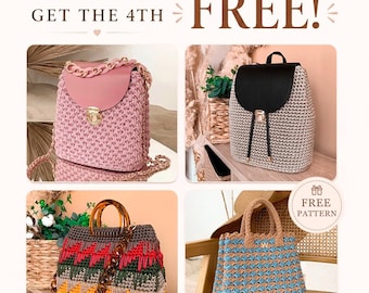 Crochet Bag Pattern Set Beginner Crocheted Purse Tutorial Pattern Crocheting Handbags