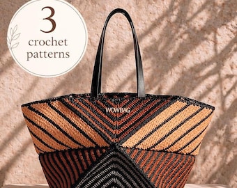 Luxury Crochet Handbag Pattern Video Tutorial  Crocheted Tote bag Idea  Patterns Raffia Purse Crocheting