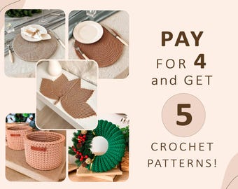 Crochet Placemat & Basket Pattern Set: 5 Home Decor Designs (PDF Patterns)