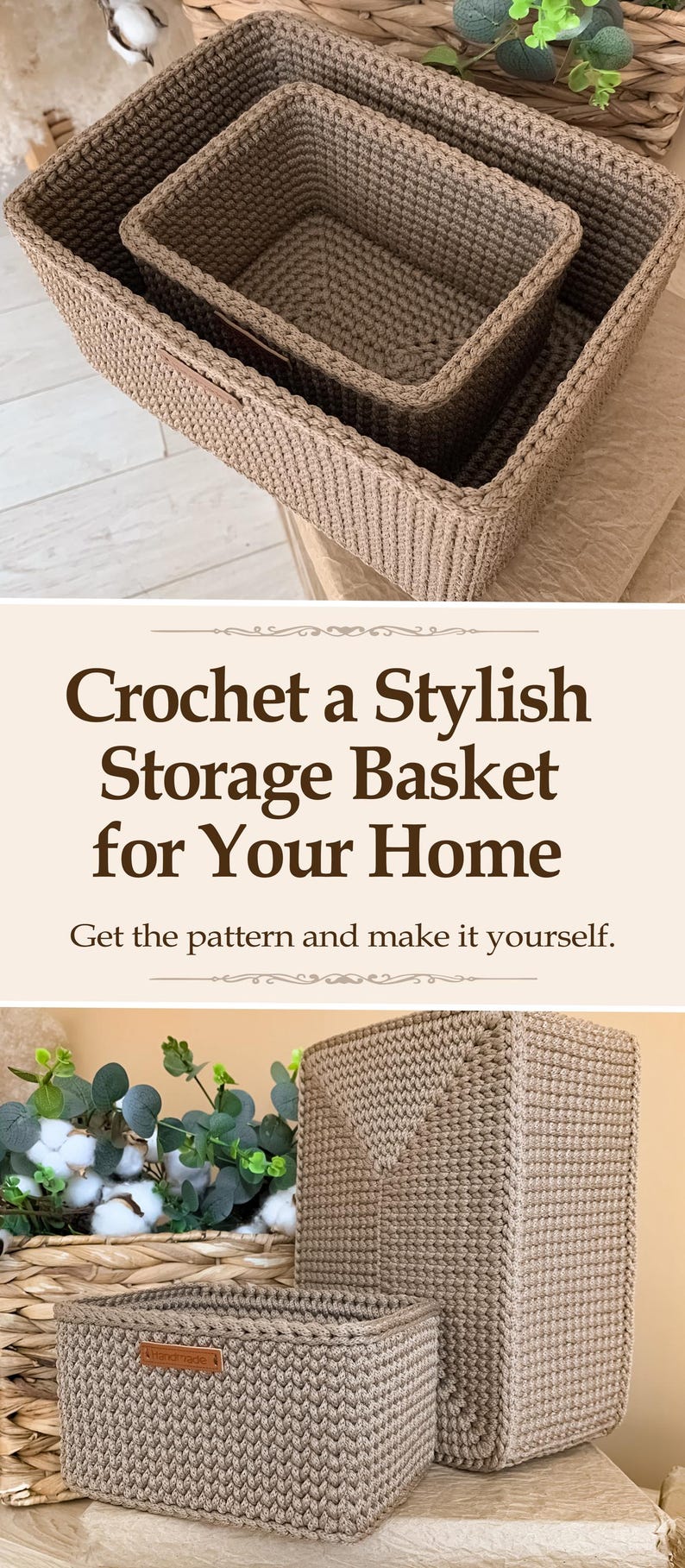 Crochet Basket Pattern Rectangular Basket Crochet Easy Woven Storage Basket PDF Pattern Crochet Idea Basket Tutorial for Home Decor Crochet