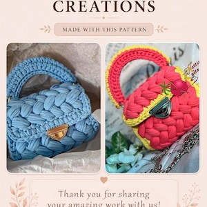 Crochet Marshmallow Bag Pattern T-Shirt Yarn Puffy Purse Tutorial PDF Crocheted Luxury Handbag image 9