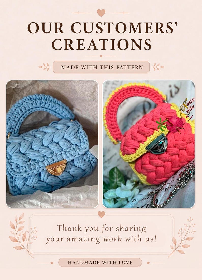 Crochet Marshmallow Bag Pattern T-Shirt Yarn Puffy Purse Tutorial PDF Crocheted Luxury Handbag image 9