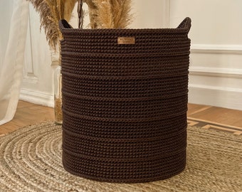 Crochet Woven Rope Basket Pattern Yarn Storage Craft Room Organizer Easy Basket Making Tutorial