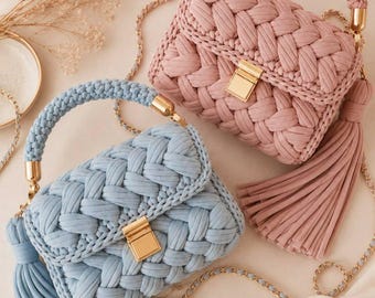 Luxury Crochet Handbag Pattern PDF Designer Style Purse Tutorial Woven Fashion Bag Chunky Yarn