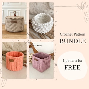 Crochet Pattern Set Crochet Basket Pattern Handmade Basket How to Crochet Basket How to Learn Crochet for Beginner Basket Weaving Basket PDF