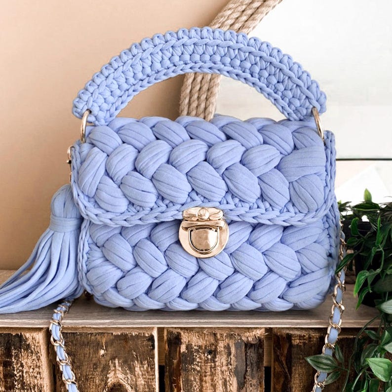 Crochet Bag Pattern PDF Woven Handbag Tutorial Crochet Crossbody Luxury  Purse Pattern Marshmallow Tshirt Yarn Bag Pattern Crochet Bag Idea