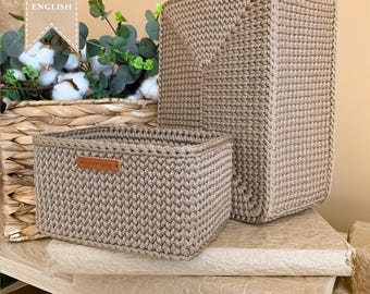 How to Crochet Rectangle Basket Pattern DIY Storage Box Woven Rope Basket Weaving Organizer Handmade Home Decor Video Tutorial Project PDF