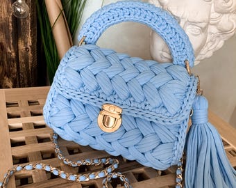 Designer Crochet Handbag Pattern Chunky Yarn Woven Purse Luxury Fashion Bag PDF Tutorial Project