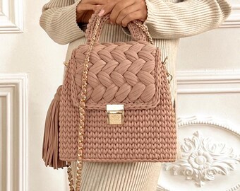 Crochet Bag Pattern T Shirt Yarn Chunky Handbag PDF Download Modern Yarn Crocheted Purse
