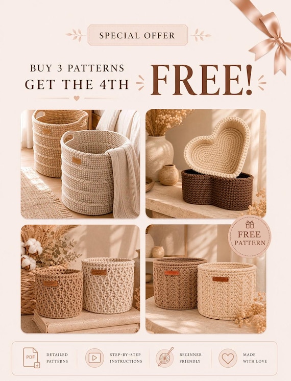 Crochet Basket Pattern Set PDF - Weave Basket Patterns (Digital Download)
