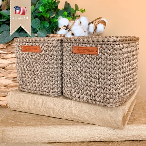 Crochet Pattern Basket for Storage Basket Weaving Rope Woven Home Decor Pattern Crochet Handmade Basket  Tutorial Square Idea Project PDF