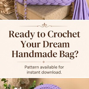 Crochet Marshmallow Bag Pattern T-Shirt Yarn Puffy Purse Tutorial PDF Crocheted Luxury Handbag