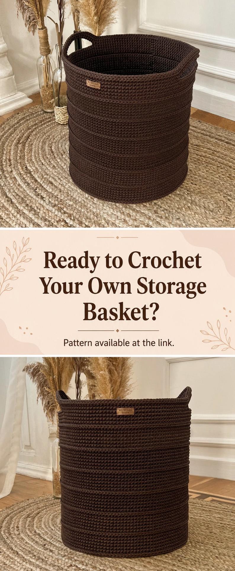 Crochet Basket Weave Pattern PDF for a Throw Blanket Holder with Handles Woven Rope Bin Making Guide Living Room Storage Easy Home Tutorial