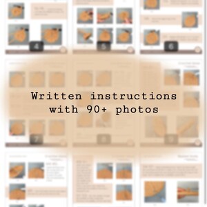 May include: A series of instructional images with step-by-step instructions for a craft project. The images are arranged in a grid, with each step numbered. The text "Written instructions with 90+ photos" is displayed.
