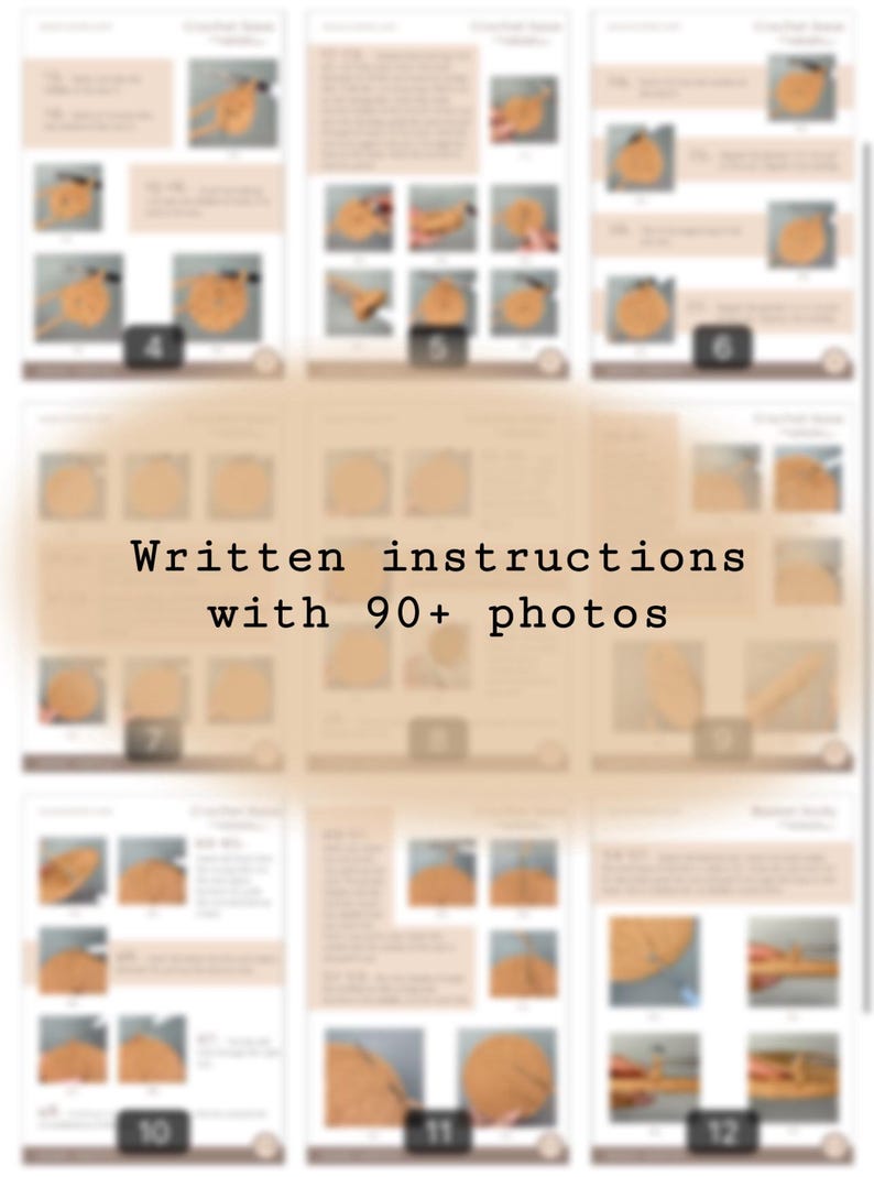 May include: A series of instructional images with step-by-step instructions for a craft project. The images are arranged in a grid, with each step numbered. The text "Written instructions with 90+ photos" is displayed.