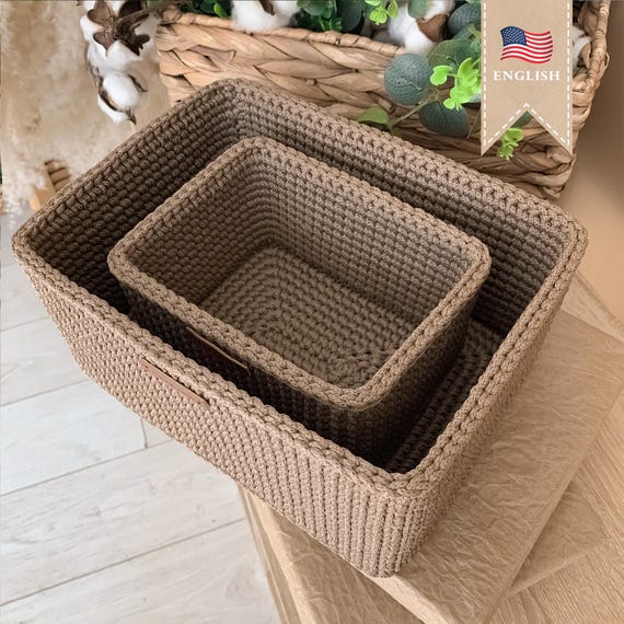 Crochet Basket Pattern Rectangular Basket Crochet Easy Woven Storage Basket PDF Pattern Crochet Idea Basket Tutorial for Home Decor Crochet