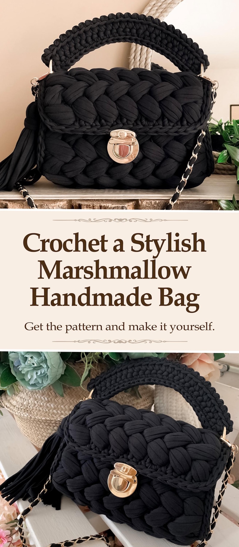 Bag Crochet Pattern Marshmallow T Shirt Yarn Purse Luxury Handbag PDF Tutorial Modern Project