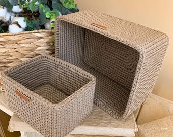 Crochet Basket Pattern Rectangle Woven Organizer Rope Storage Home Decor PDF Basket Making Handmade