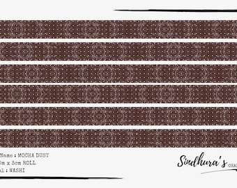 Cinta Washi Mocha Dust / Cinta con estampado neutro marrón oscuro / Rollo de 10 m