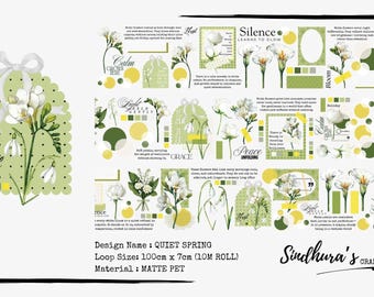 Cinta de PET mate con diseño floral blanco y primavera tranquila