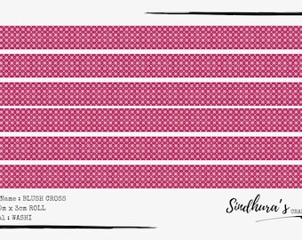 Cinta washi con fondo minimalista, color rosa suave y cuadrícula, rollo de 10 m