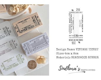 Sello de goma vintage de madera de haya para entradas / Sello retro para entradas de eventos