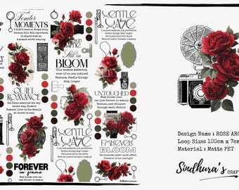 Cinta adhesiva mate Rose Archive PET / Cinta adhesiva para diario con cámara vintage de rosa roja