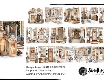 Winter Doorsteps | Washi Paper | White Background Tape