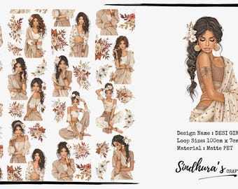 Desi Girl / Cinta PET mate / Estética + Racimos florales en tonos neutros cálidos / 10 m